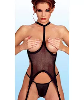 Peek A Boo Bodysuit With Suspenders