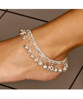 Silver Tone Anklet With Bells