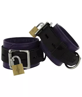 Strict Leather Purple And Black Deluxe Locking Cuffs Ankle