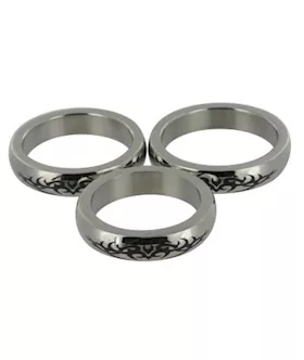 Chrome Stainless Steel Cock Ring With Tribal Design