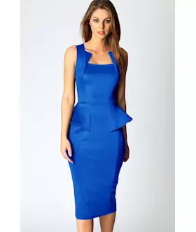 Abi Neck Detail Sleeveless Midi Dress In Blue