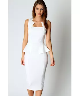 Abi Neck Detail Sleeveless Midi Dress In White