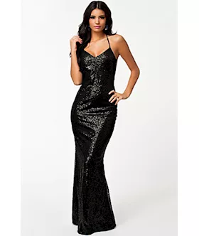 Black All Over Sequin Low Back Gown