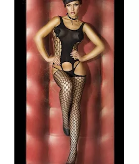 Black Bold Cutout Pothole Body Stocking
