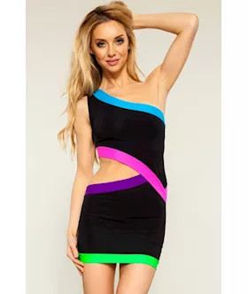 Black Cut Out Sexy Club Dress With Neon Trims