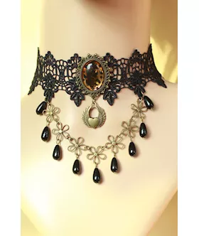 Black Elegant Gothic Lace Necklace With Flower Detail