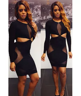 Black Geometric Black Stretch Mesh Club Dress