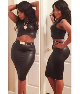 Black Leather Skirt Set With Gold Belt Details
