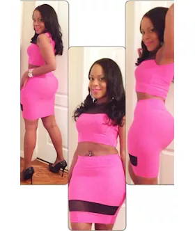 Black Mesh Skintight Pink Skirt Set