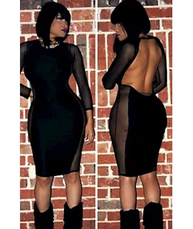 Black Mesh Stitching Curvaceous Midi Dress