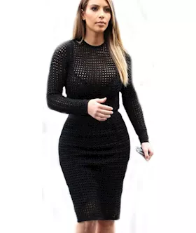 Black Netted Cutout Midi Dress