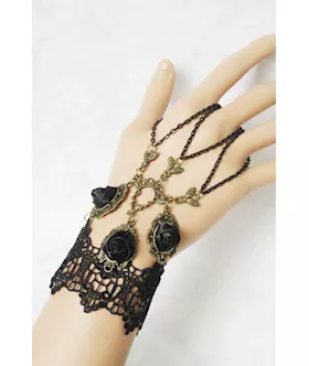 Black Rose Lace Bracelet With Chain