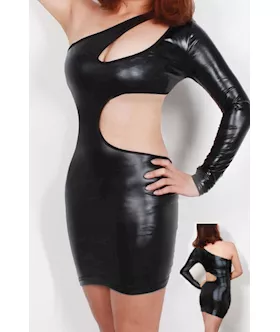Black Shiny Metallic Bodycon Club Dress