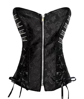 Black Steampunk Zipper Front Corset