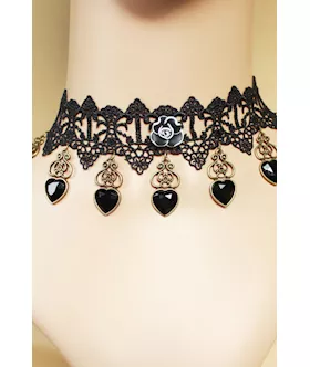 Black Vintage Gothic Love Lace Necklace With Heart Detail