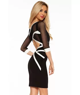 Black White Mesh Cross Strap Bodycon Dress