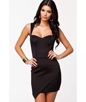 Black Wrap Front Hem Bodycon Dress