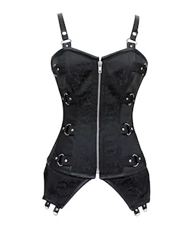 Black Zip Front Punk Corset With Adjustable Straps