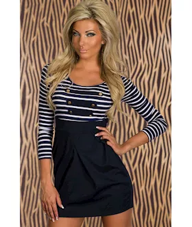 Classic Long-sleeved Sailor Striped Mini Dress