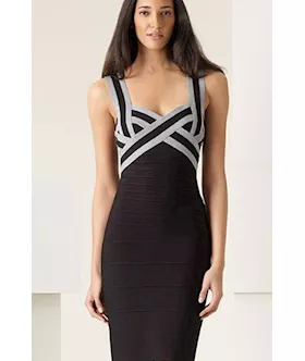 Classic Spaghetti Strap Backless Midi Bandage Dress In Black