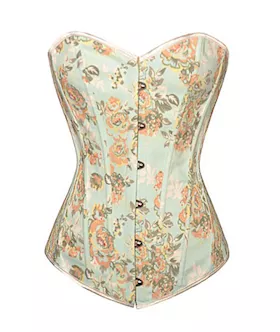 Delightful Peony Flock Boned Denim Corset