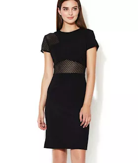 Fishnet Detail Black Pencil Midi Dress