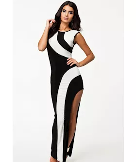 Flirty Monochrome Maxi Evening Dress