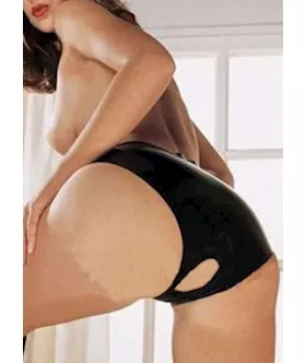 Wet Feel Faux Leather Crotchless Panty