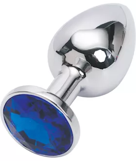 Jewelled Butt Plug- Small Silver Blue