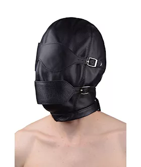 Premium Leather Hood With Blindfold And Breathable Ball Gag