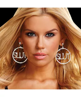 Slut Rhinestone Doorknocker Earrings 2