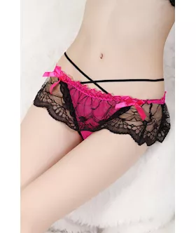 Rosy Sheer Flounce Accent Sexy Lace Panties