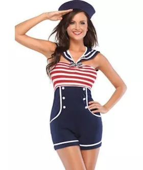 Navy Red White Women Pin Up Sailor Costume