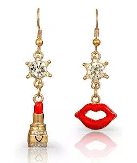Red Lip&lipstick Paired Diamond Drop Earrings