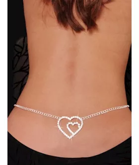 Rhinestone Large Heart Belly Chain