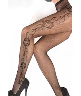 Fishnet Pantyhose With Rose Pattern