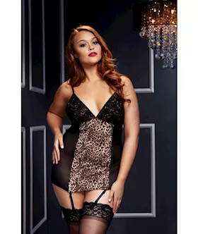 Leopard Basque W Garter Stays No Panty