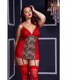 Leopard Basque with Garter Stays