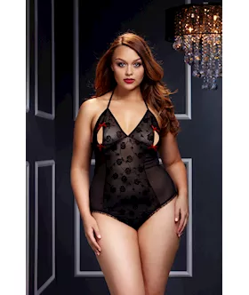 Lace Bodysuit W Bra Slits  Bow