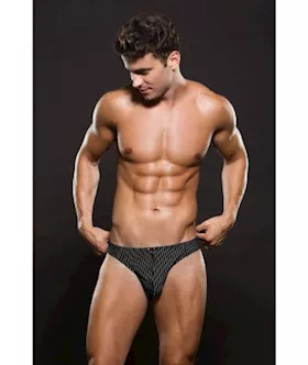 Envy Microfiber Thong M L  Pinstripe
