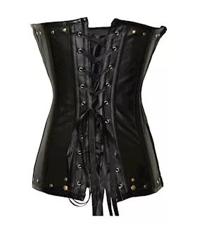 Rock Chick Faux Leather Corset And Thong Set