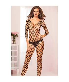Long Sleeve Open Net Bodystocking