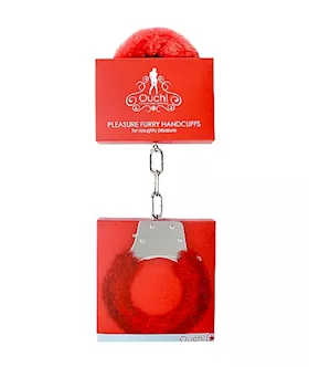 Pleasure Handcuffs Furry Red