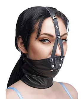 Leather Neck Corset Harness With Stuffer Gag