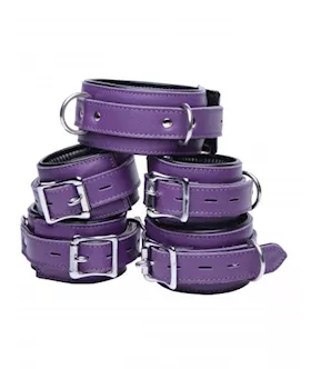 Purple 5 Piece Locking Leather Bondage Set