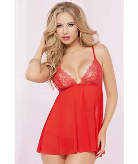 Lace & Mesh Babydoll & Thong Set