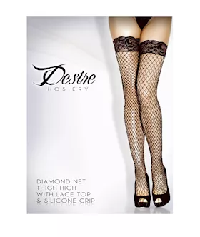 Diamond Net Thigh High With Lace Top & Silicone Grip