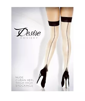 Nude Cuban Heel Thigh High Stockings