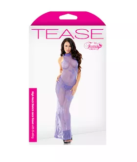 High Neck Stretch Lace Gown With G-string