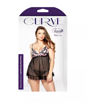Pushup Floral Print Babydoll & G-string